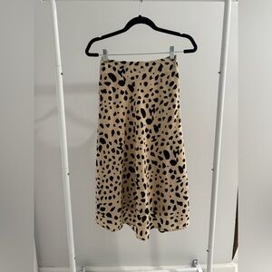 Japna Tan Cheetah Print Midi A-Line Skirt